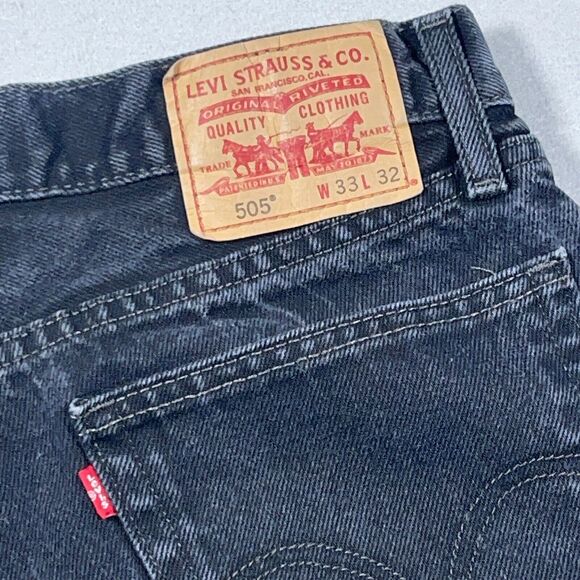 VTG Levi's 505 Jeans Men 32x30 Black Dark Wash‎ Denim Straight Leg Tag 33x32 - Picture 9 of 12